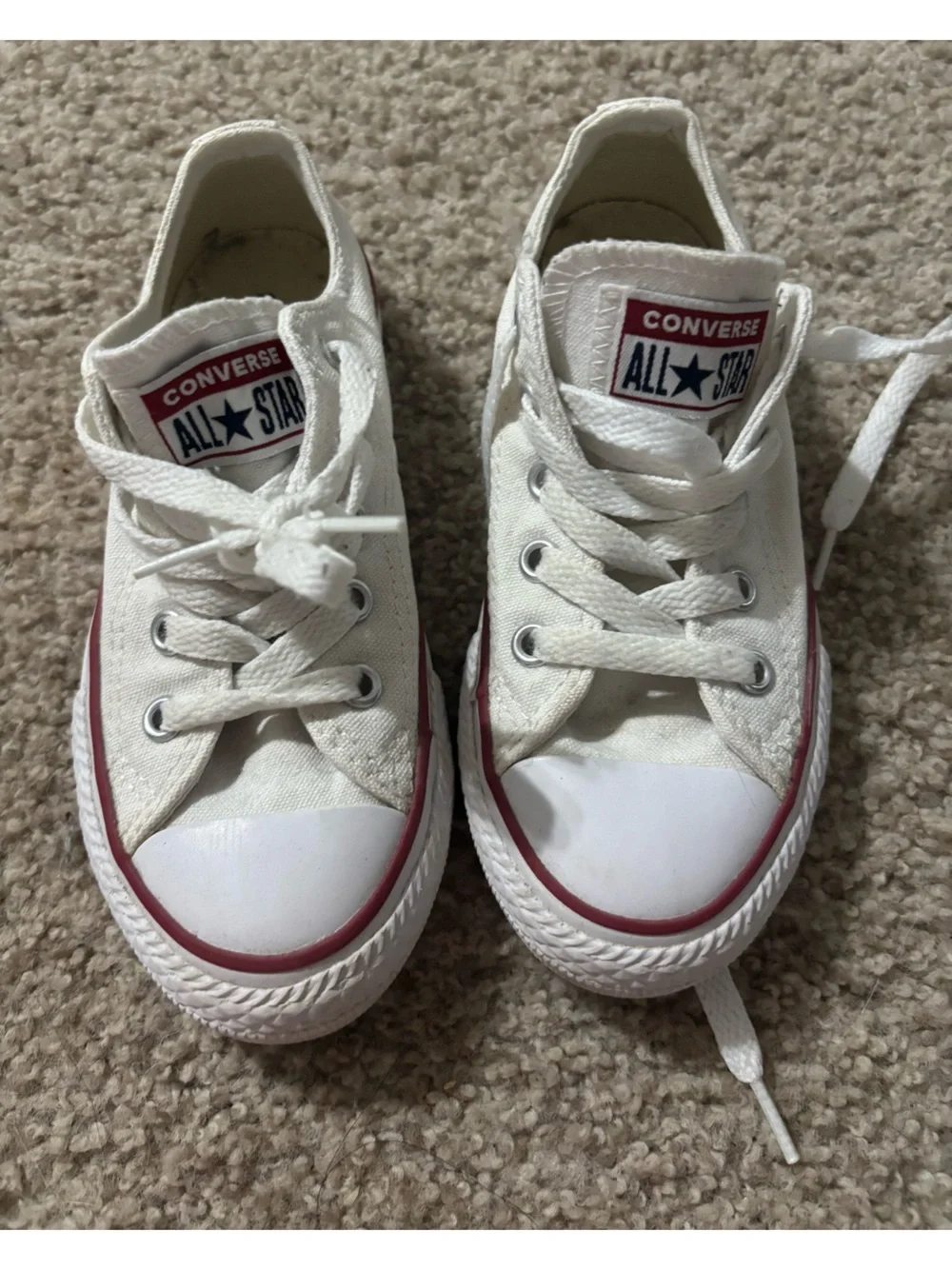 Converse Kids White Canvas Low Top Sneakers with Red Trim size 11